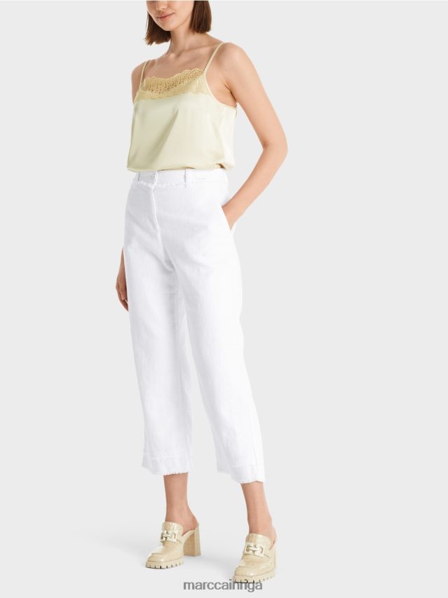 apģērbs balts VRBHXD619 Marc Cain bikses ar bārkstīm lina izskatā