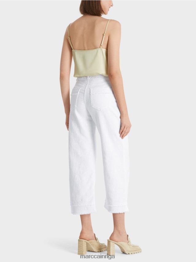 apģērbs balts VRBHXD619 Marc Cain bikses ar bārkstīm lina izskatā