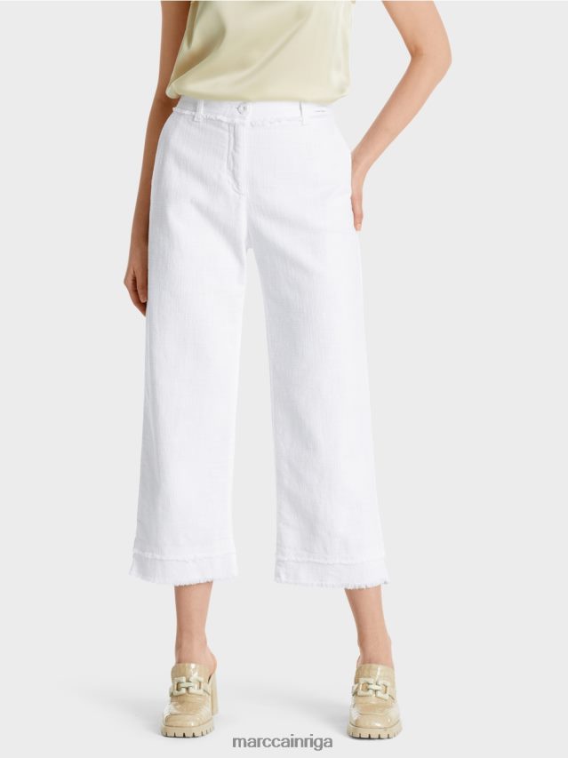 apģērbs balts VRBHXD619 Marc Cain bikses ar bārkstīm lina izskatā