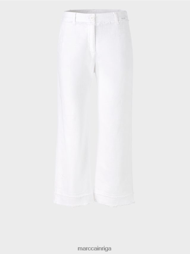 apģērbs balts VRBHXD619 Marc Cain bikses ar bārkstīm lina izskatā