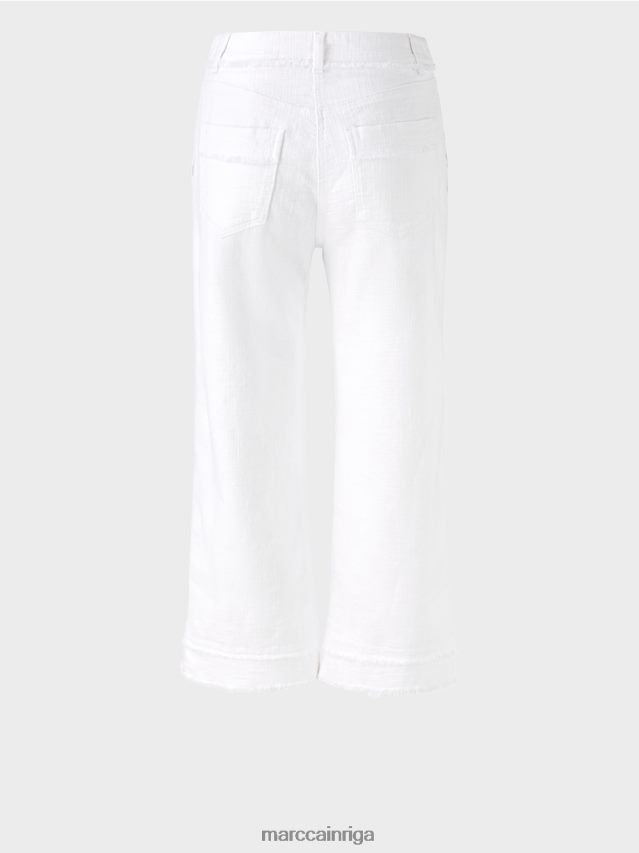 apģērbs balts VRBHXD619 Marc Cain bikses ar bārkstīm lina izskatā