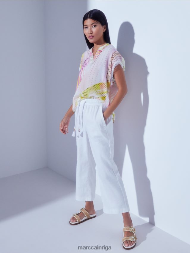 apģērbs balts VRBHXD626 Marc Cain ikdienas vasaras bikses no lina maisījuma