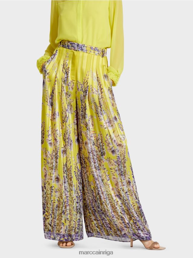 apģērbs citronzaļš VRBHXD631 Marc Cain platas bikses ar wisteria apdruku