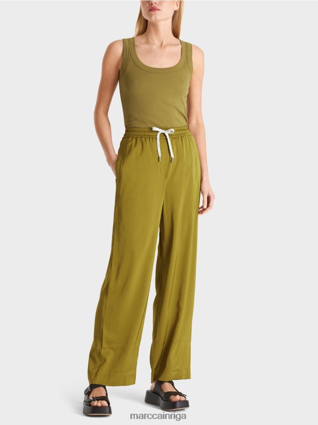 apģērbs dzeltena olīva VRBHXD695 Marc Cain brīvas bikses ar skriešanas jostasvietu