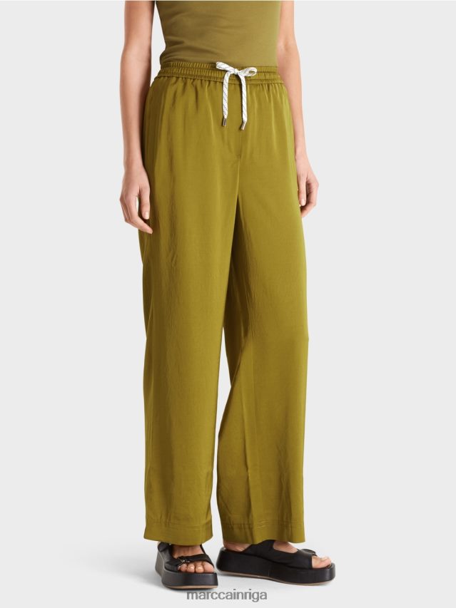apģērbs dzeltena olīva VRBHXD695 Marc Cain brīvas bikses ar skriešanas jostasvietu