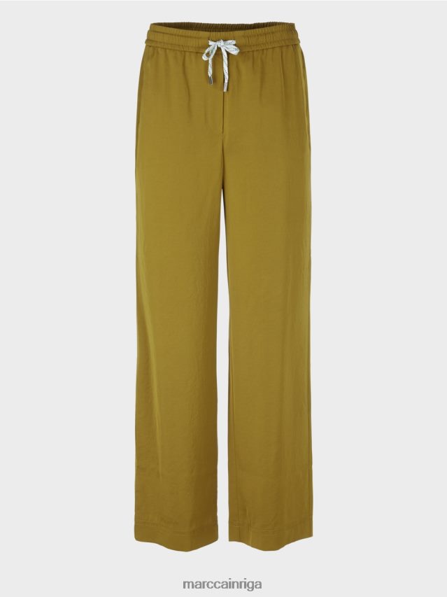 apģērbs dzeltena olīva VRBHXD695 Marc Cain brīvas bikses ar skriešanas jostasvietu
