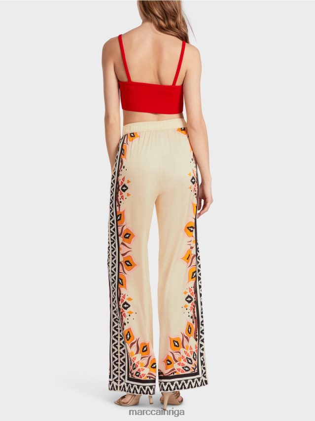 apģērbs dziļi sarkans VRBHXD606 Marc Cain viskozes bikses ar jauktiem rakstiem