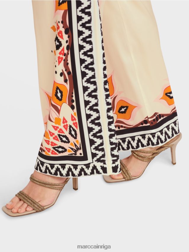 apģērbs dziļi sarkans VRBHXD606 Marc Cain viskozes bikses ar jauktiem rakstiem