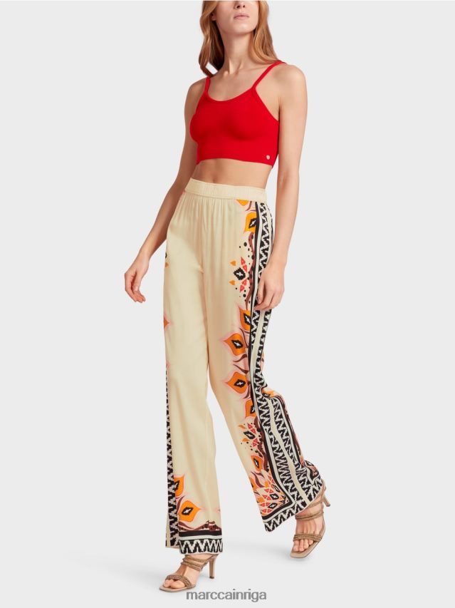 apģērbs dziļi sarkans VRBHXD606 Marc Cain viskozes bikses ar jauktiem rakstiem