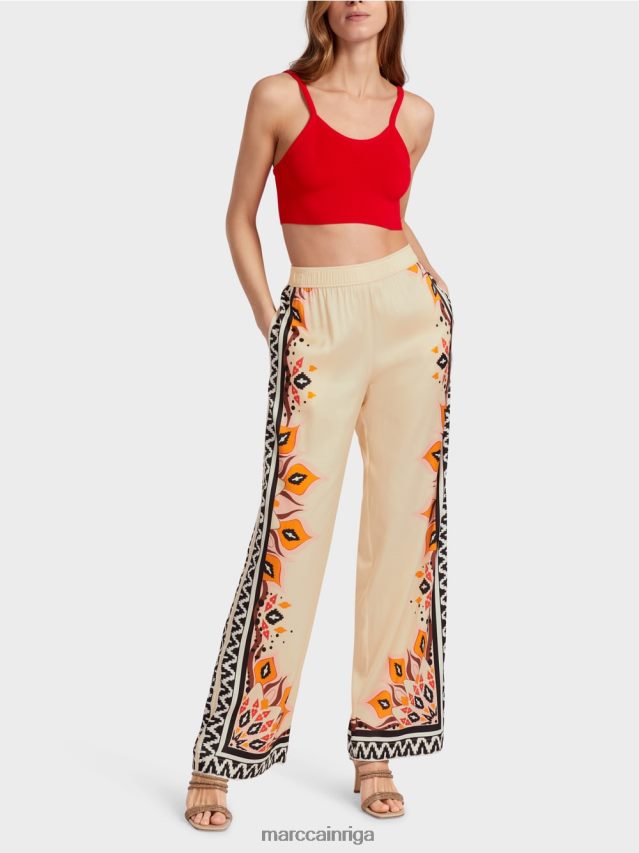 apģērbs dziļi sarkans VRBHXD606 Marc Cain viskozes bikses ar jauktiem rakstiem