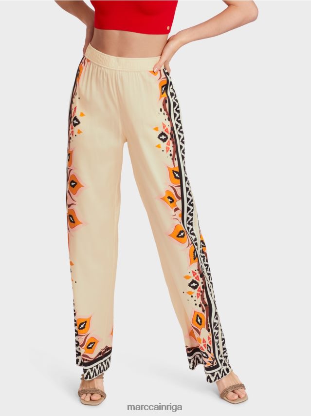 apģērbs dziļi sarkans VRBHXD606 Marc Cain viskozes bikses ar jauktiem rakstiem