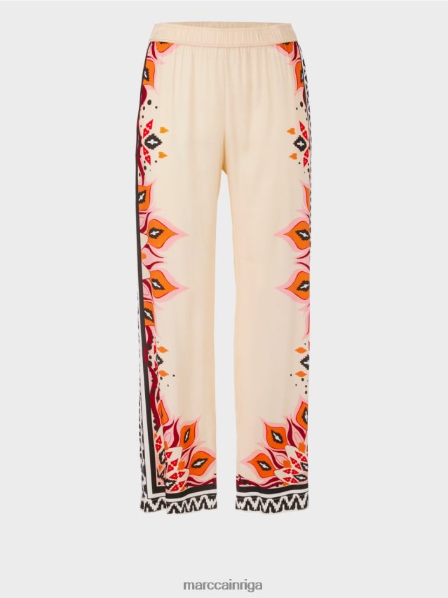 apģērbs dziļi sarkans VRBHXD606 Marc Cain viskozes bikses ar jauktiem rakstiem