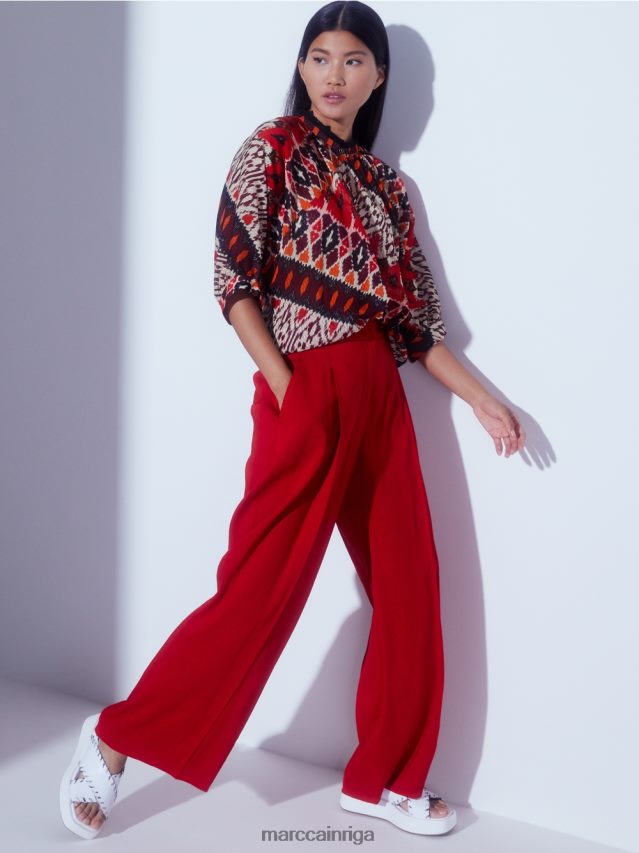 apģērbs dziļi sarkans VRBHXD610 Marc Cain plisētas lina bikses