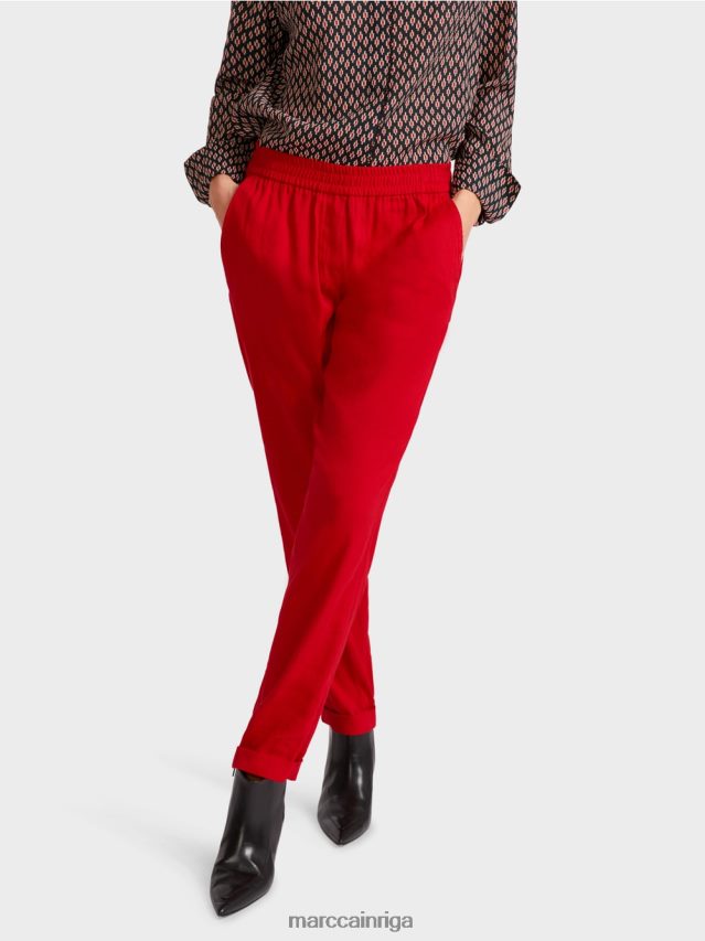 apģērbs dziļi sarkans VRBHXD613 Marc Cain lina bikses ar skriešanas jostasvietu