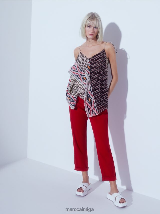 apģērbs dziļi sarkans VRBHXD613 Marc Cain lina bikses ar skriešanas jostasvietu