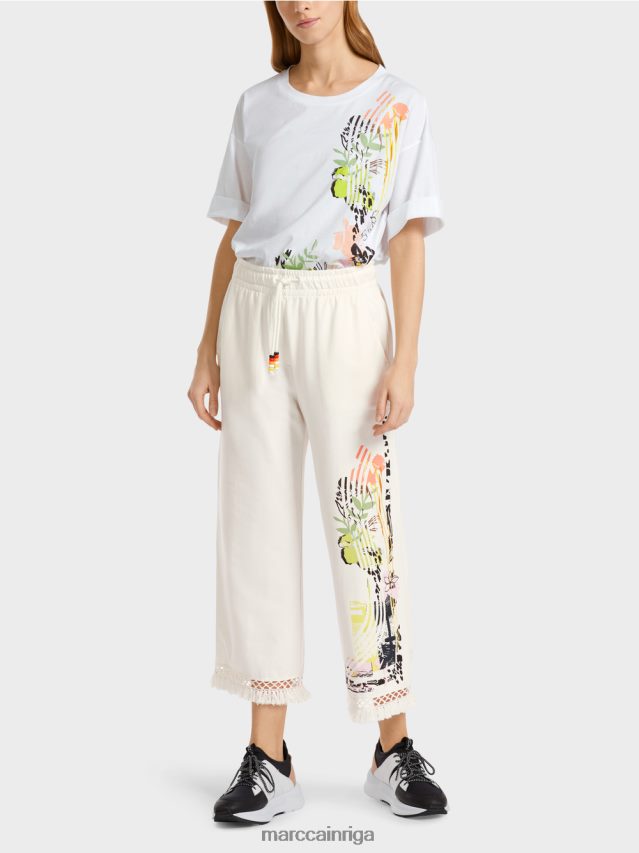 apģērbs gandrīz balts VRBHXD618 Marc Cain bikses ar mežģīnēm un apdruku
