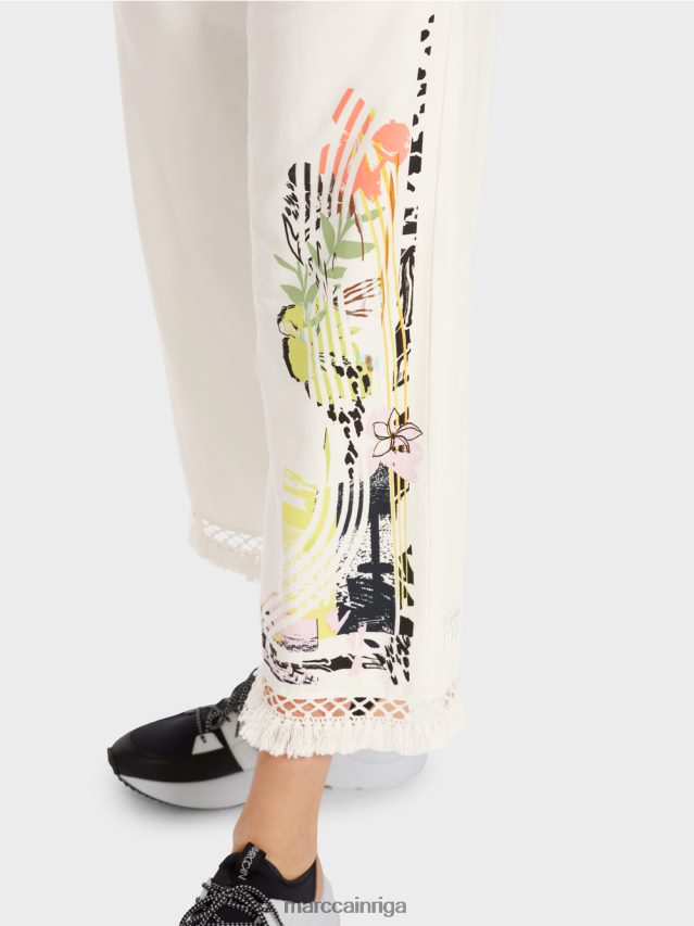 apģērbs gandrīz balts VRBHXD618 Marc Cain bikses ar mežģīnēm un apdruku