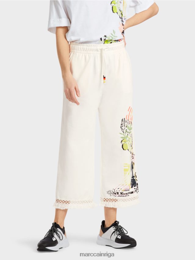 apģērbs gandrīz balts VRBHXD618 Marc Cain bikses ar mežģīnēm un apdruku