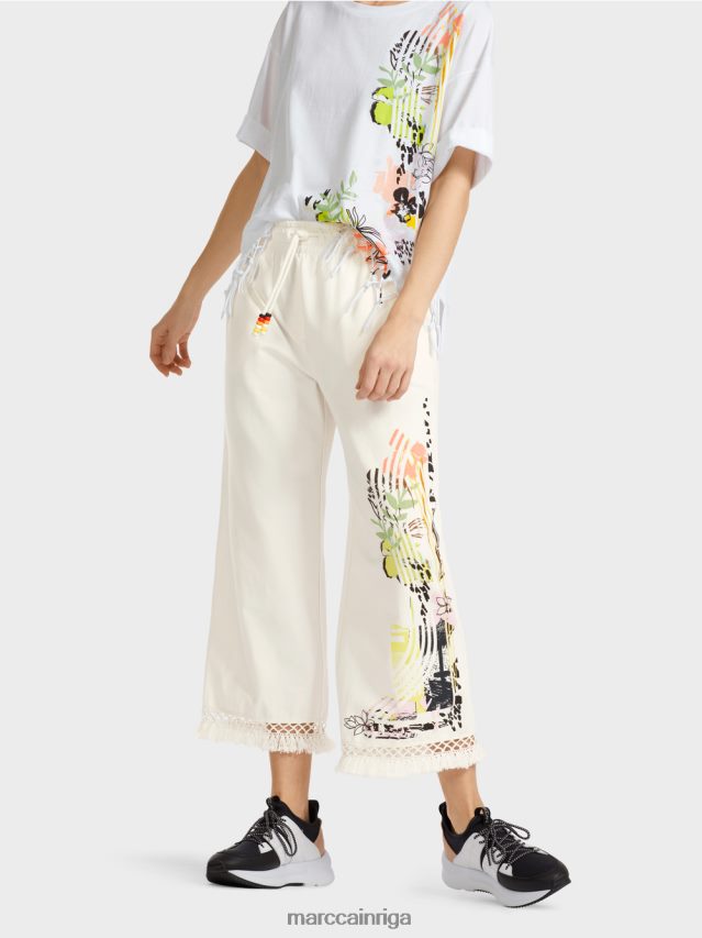 apģērbs gandrīz balts VRBHXD618 Marc Cain bikses ar mežģīnēm un apdruku