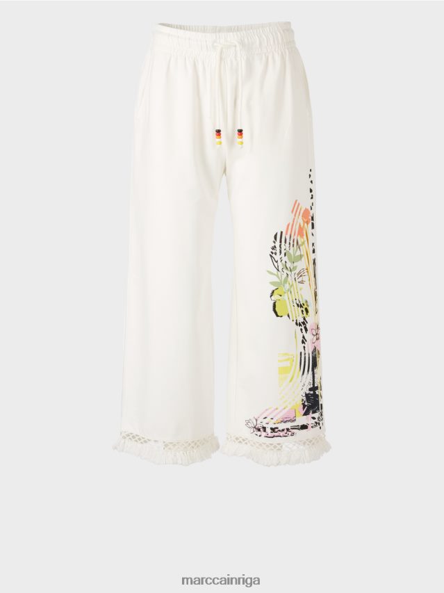 apģērbs gandrīz balts VRBHXD618 Marc Cain bikses ar mežģīnēm un apdruku