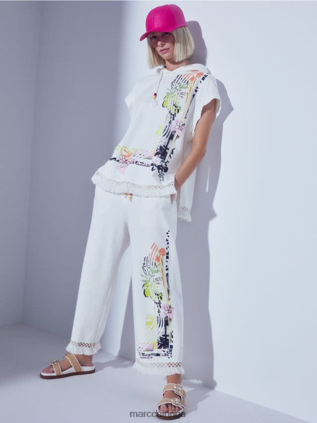 apģērbs gandrīz balts VRBHXD618 Marc Cain bikses ar mežģīnēm un apdruku