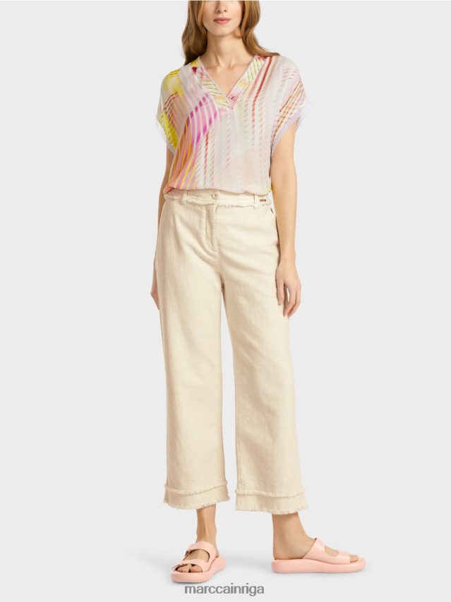 apģērbs mīksts veļa VRBHXD617 Marc Cain bikses ar bārkstīm lina izskatā