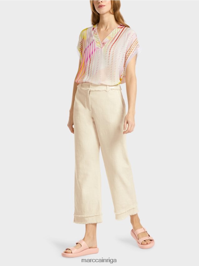 apģērbs mīksts veļa VRBHXD617 Marc Cain bikses ar bārkstīm lina izskatā