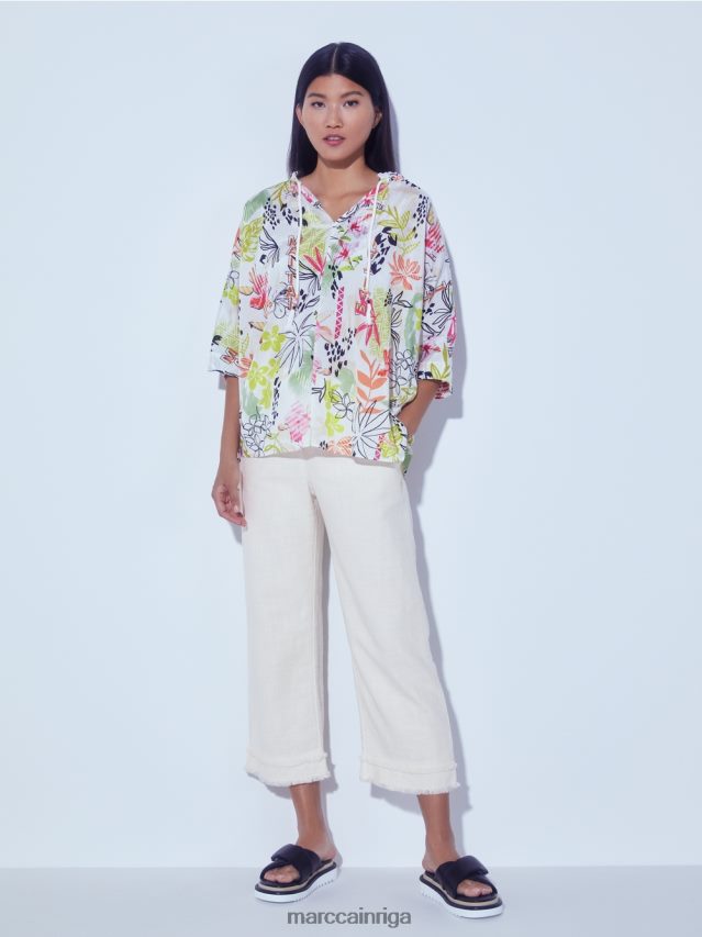 apģērbs mīksts veļa VRBHXD617 Marc Cain bikses ar bārkstīm lina izskatā