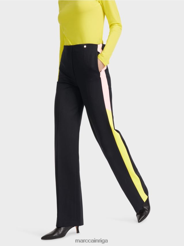 apģērbs melns VRBHXD592 Marc Cain bikšu uztvērējs ar pinuma svītrām