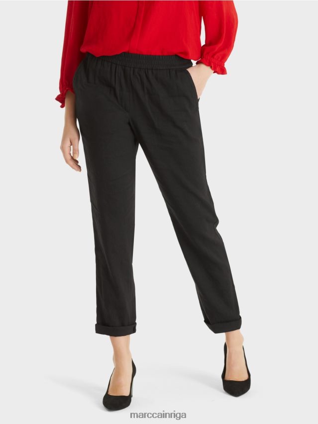 apģērbs melns VRBHXD609 Marc Cain lina bikses ar skriešanas jostasvietu