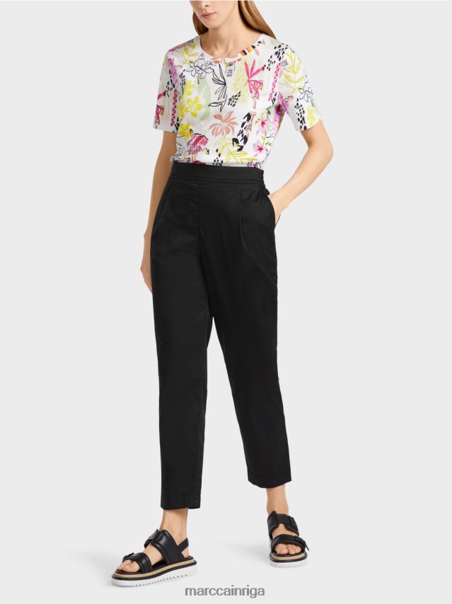 apģērbs melns VRBHXD627 Marc Cain bikses ar ielocēm un elastīgu jostasvietu