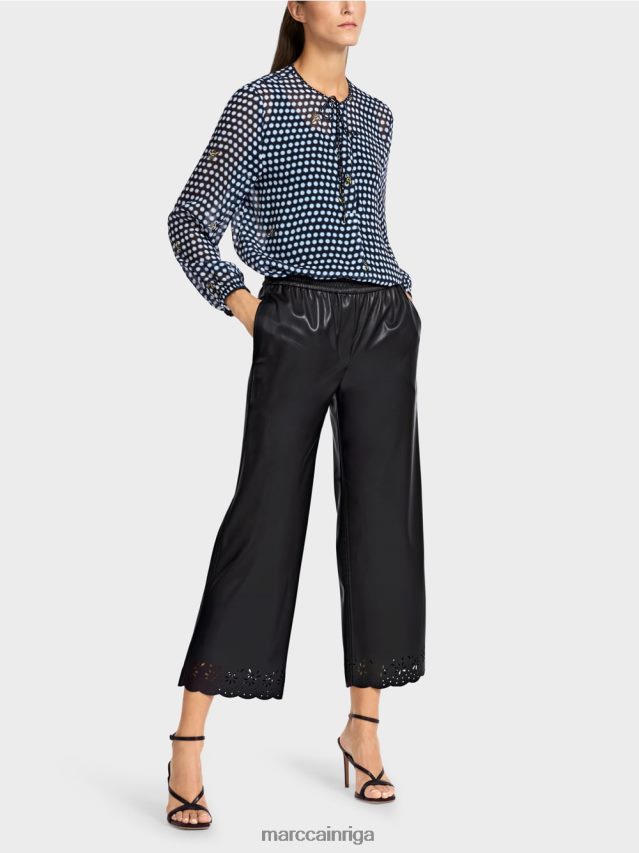 apģērbs melns VRBHXD713 Marc Cain brīvas ikdienas bikses no mākslīgās ādas