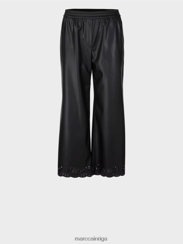 apģērbs melns VRBHXD713 Marc Cain brīvas ikdienas bikses no mākslīgās ādas