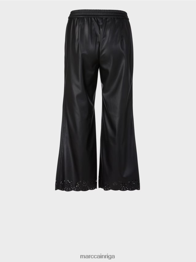 apģērbs melns VRBHXD713 Marc Cain brīvas ikdienas bikses no mākslīgās ādas