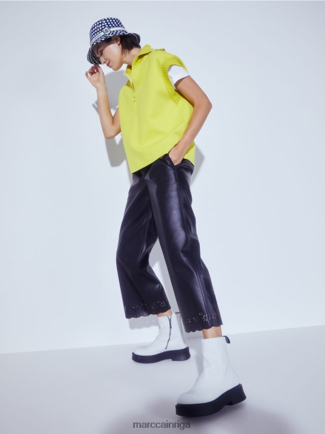 apģērbs melns VRBHXD713 Marc Cain brīvas ikdienas bikses no mākslīgās ādas