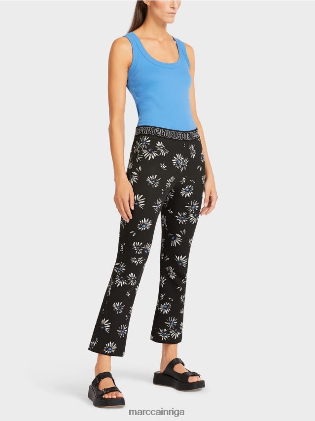 apģērbs melns VRBHXD714 Marc Cain pieguļošas bikses ar margrietiņas rakstu
