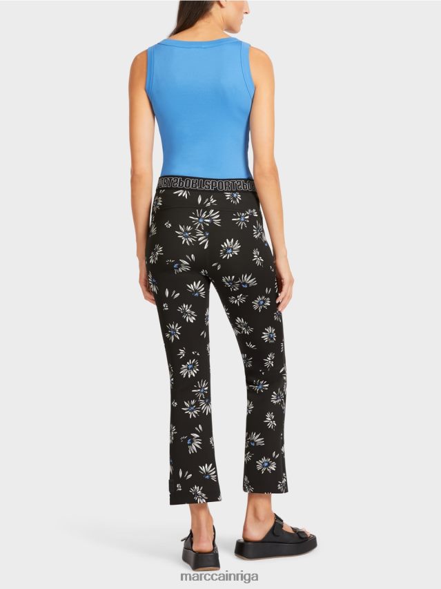 apģērbs melns VRBHXD714 Marc Cain pieguļošas bikses ar margrietiņas rakstu