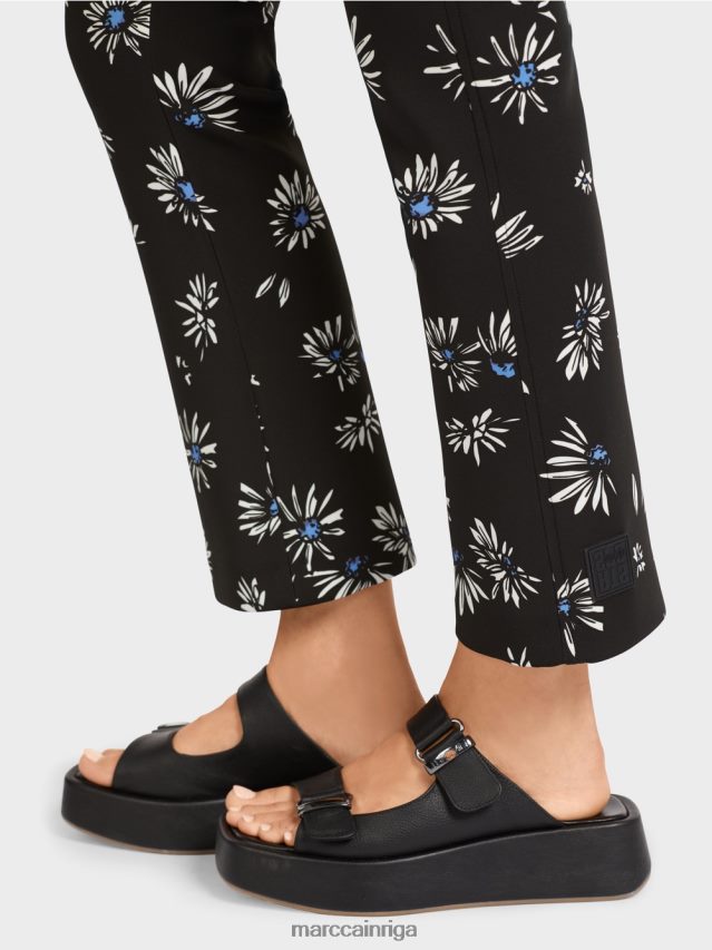 apģērbs melns VRBHXD714 Marc Cain pieguļošas bikses ar margrietiņas rakstu