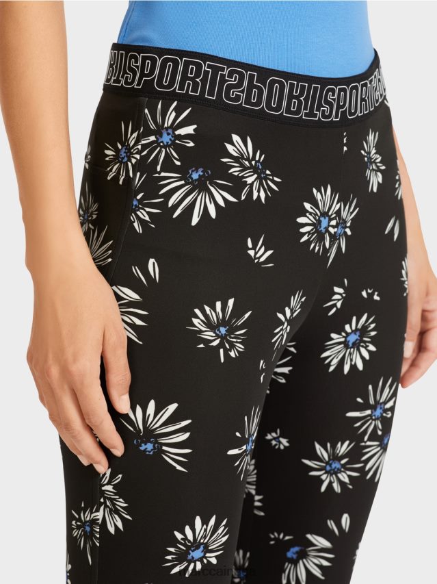 apģērbs melns VRBHXD714 Marc Cain pieguļošas bikses ar margrietiņas rakstu