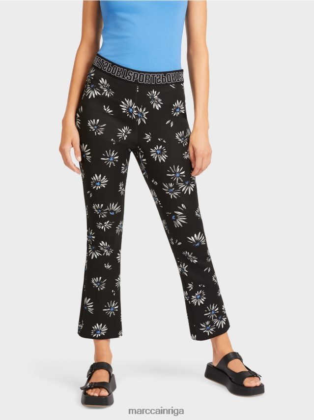 apģērbs melns VRBHXD714 Marc Cain pieguļošas bikses ar margrietiņas rakstu