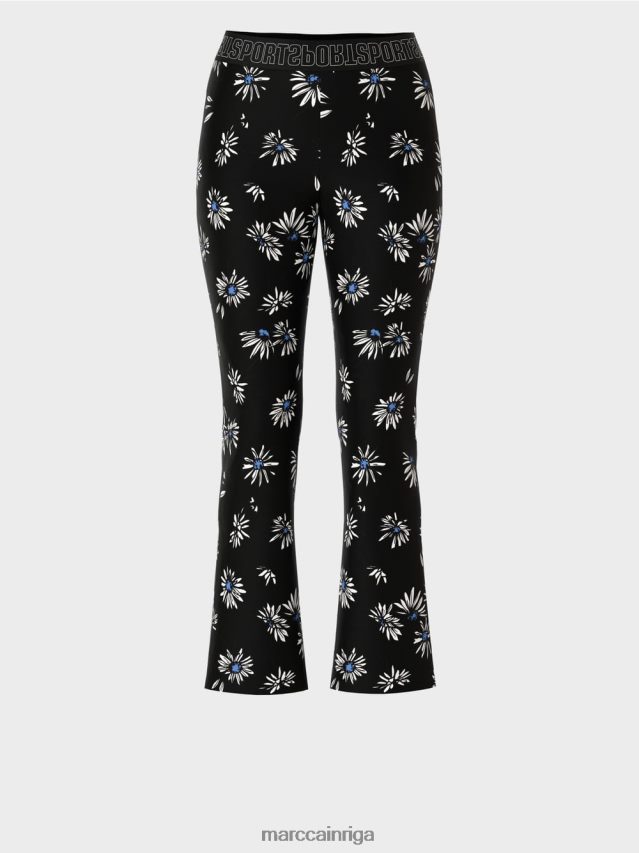 apģērbs melns VRBHXD714 Marc Cain pieguļošas bikses ar margrietiņas rakstu