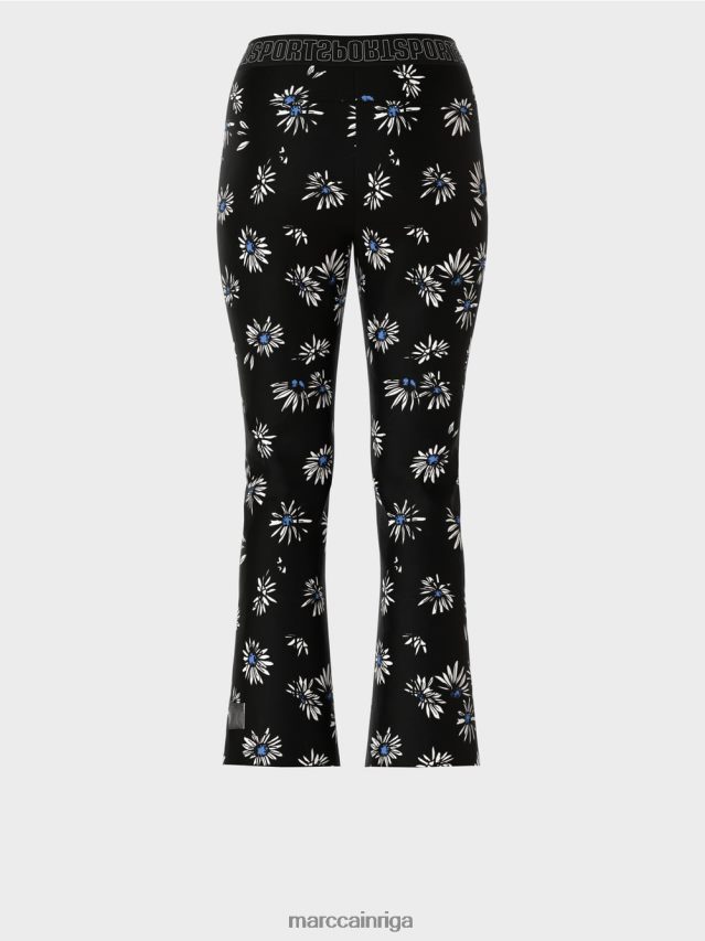 apģērbs melns VRBHXD714 Marc Cain pieguļošas bikses ar margrietiņas rakstu