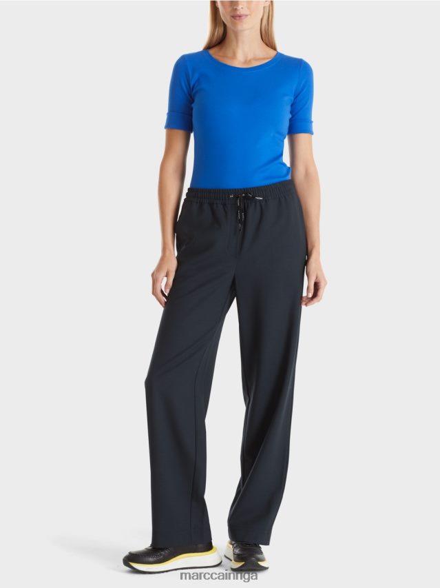 apģērbs pusnakts zils VRBHXD524 Marc Cain welby bikses ar platu aukliņu jostasvietā