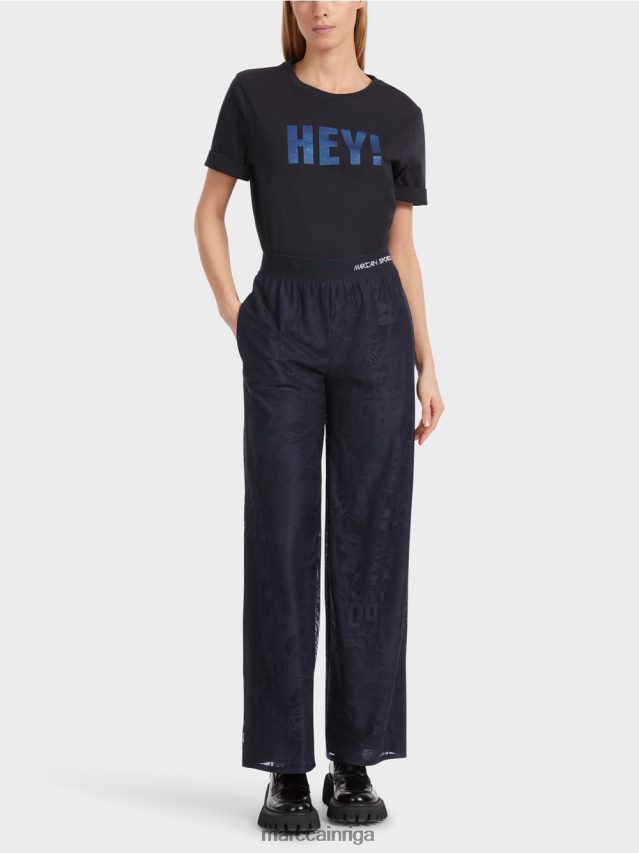 apģērbs pusnakts zils VRBHXD543 Marc Cain welby platas bikses no tilla mežģīnēm