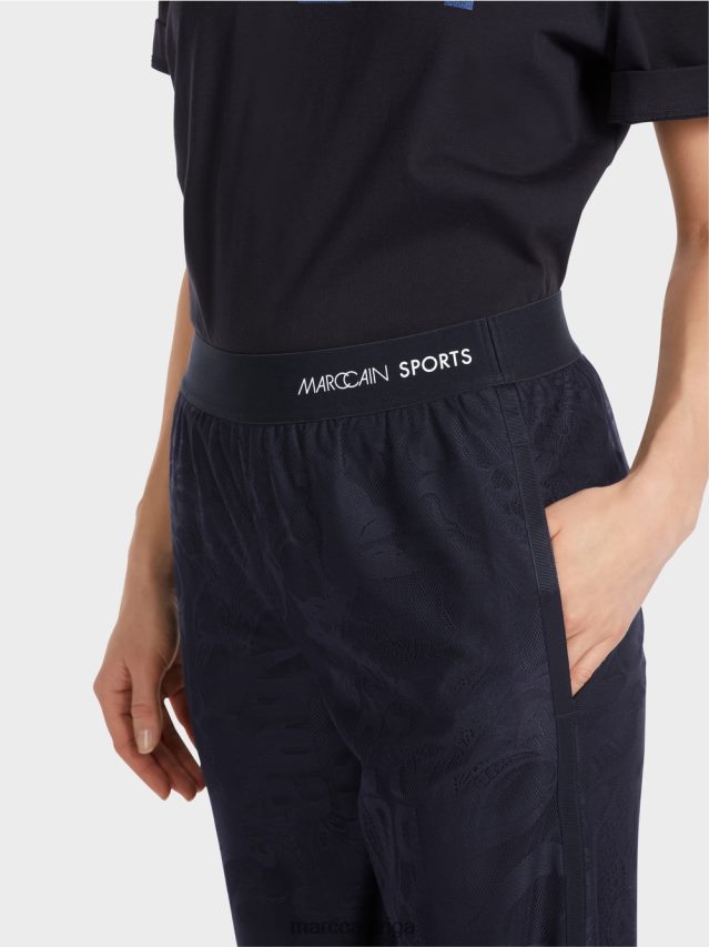 apģērbs pusnakts zils VRBHXD543 Marc Cain welby platas bikses no tilla mežģīnēm