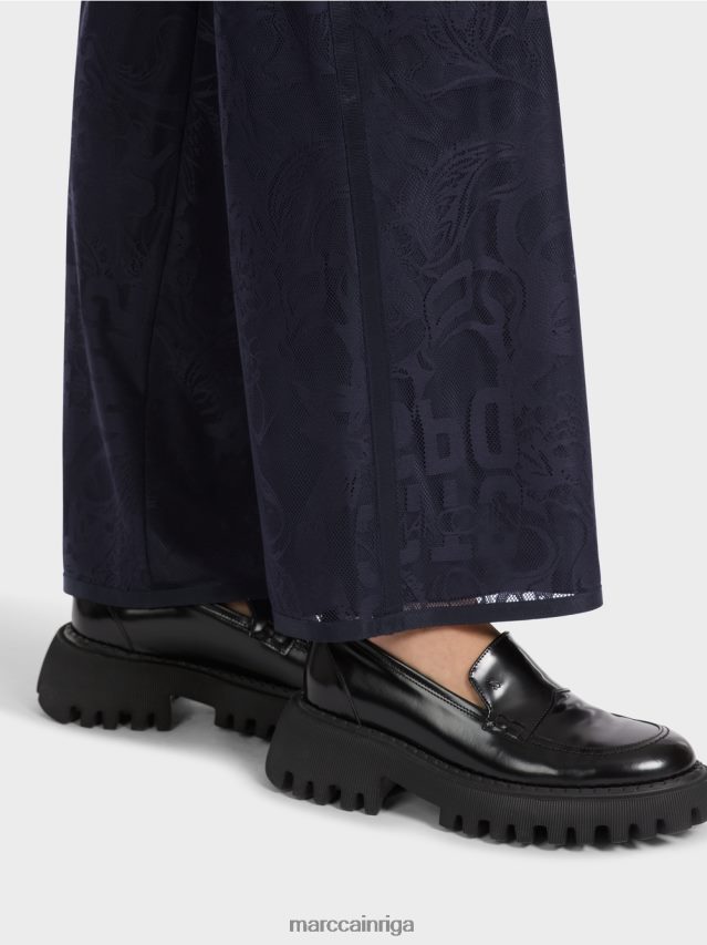 apģērbs pusnakts zils VRBHXD543 Marc Cain welby platas bikses no tilla mežģīnēm