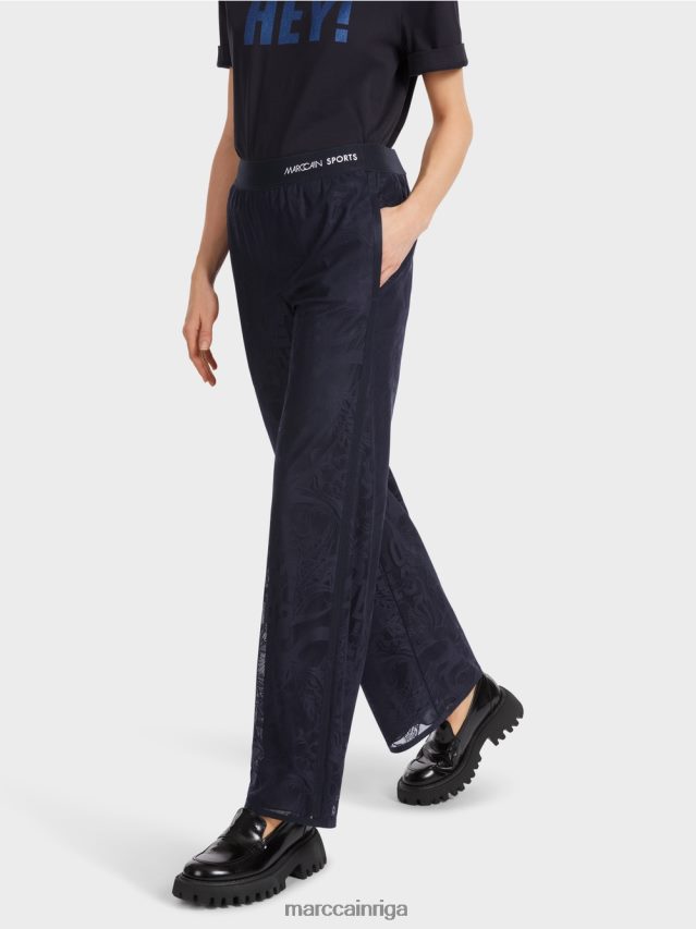 apģērbs pusnakts zils VRBHXD543 Marc Cain welby platas bikses no tilla mežģīnēm