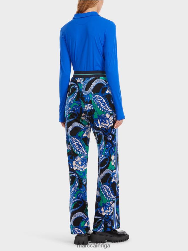 apģērbs pusnakts zils VRBHXD545 Marc Cain samta velby bikses ar tetovējuma motīviem
