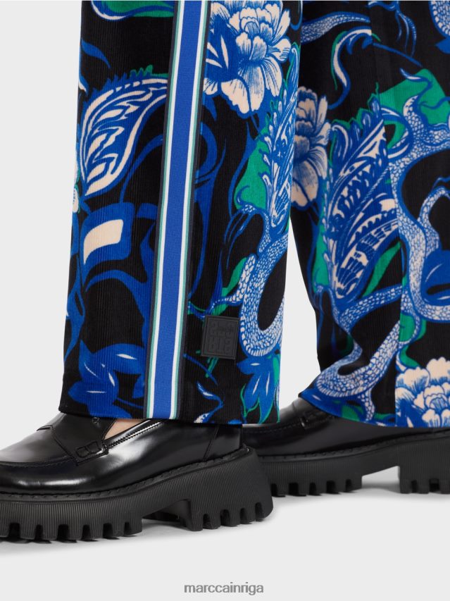 apģērbs pusnakts zils VRBHXD545 Marc Cain samta velby bikses ar tetovējuma motīviem