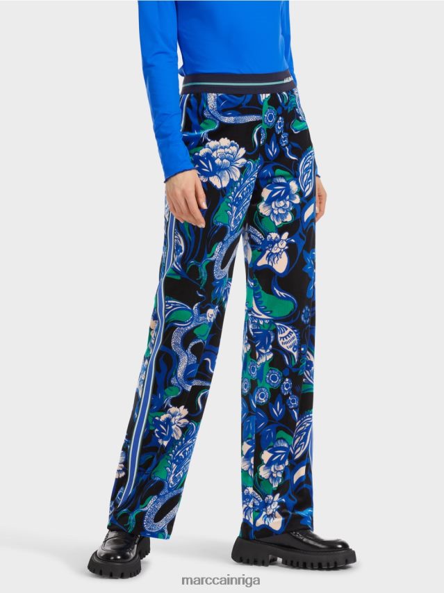 apģērbs pusnakts zils VRBHXD545 Marc Cain samta velby bikses ar tetovējuma motīviem